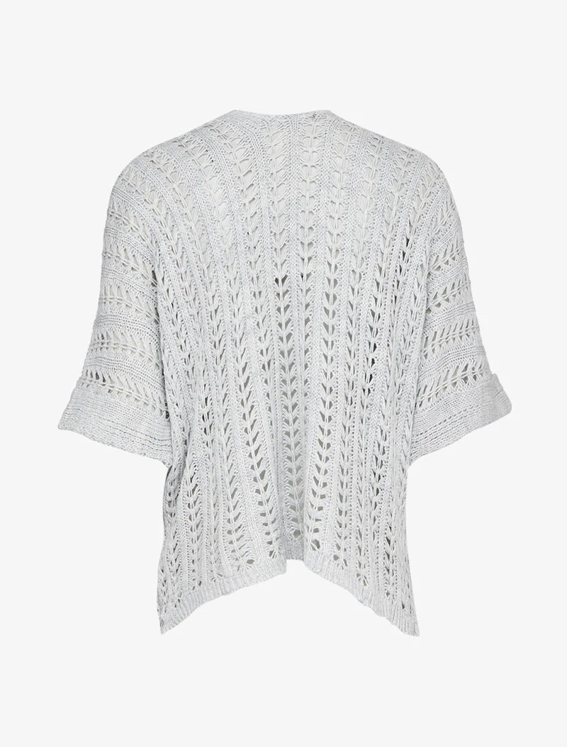Gilet en maille ajourée à manches courtes style kimono - Gris clair - Image 2