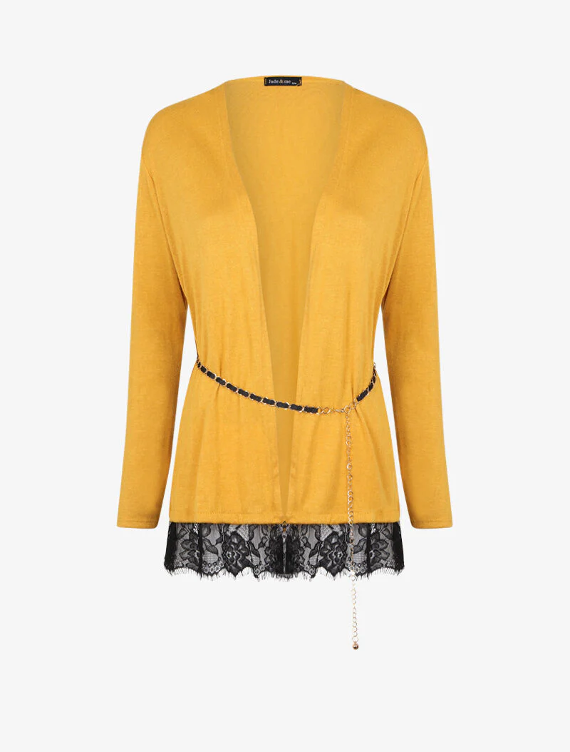 Gilet en maille fine à bords en dentelle - Jaune