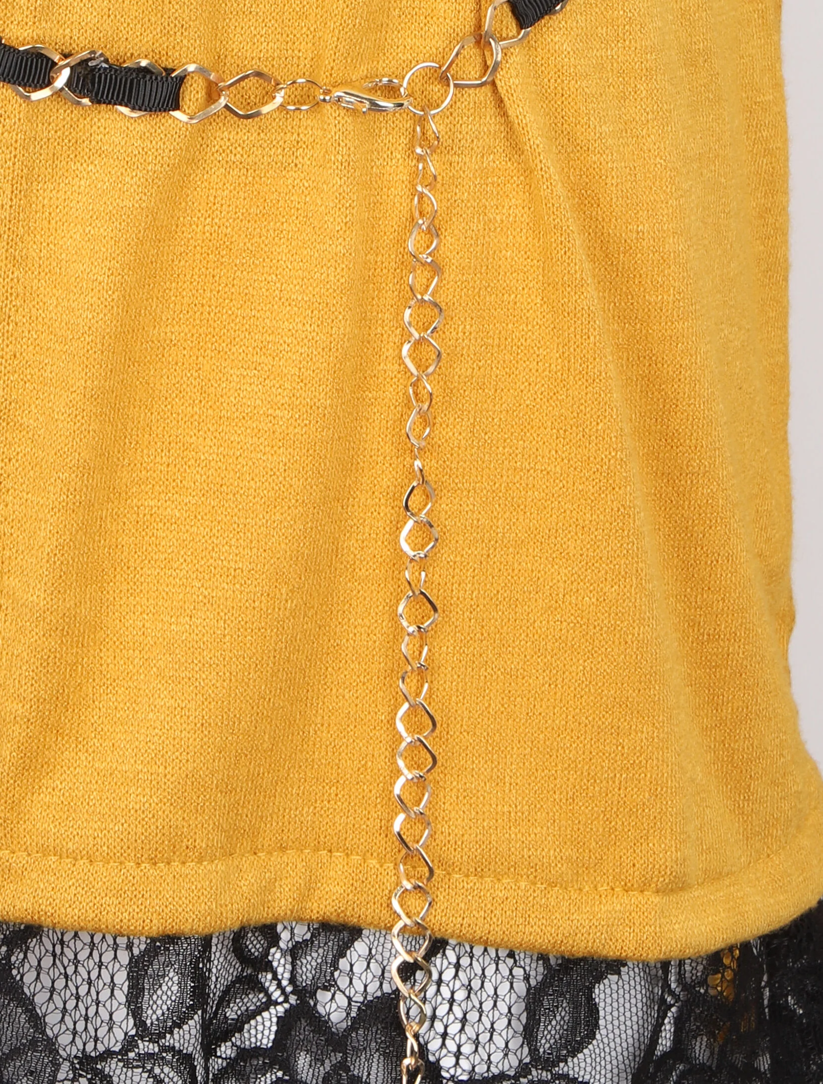 Gilet en maille fine à bords en dentelle - Jaune - Image 3
