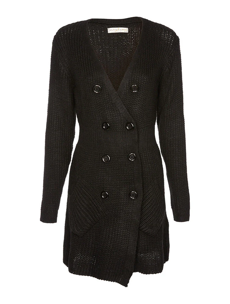 Gilet en maille long boutonné - noir