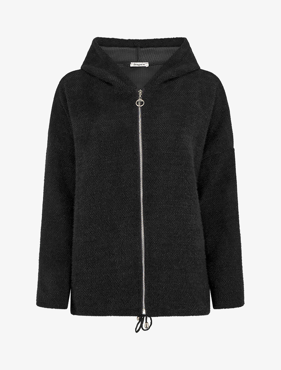 Gilet en maille zippé à capuche - Noir