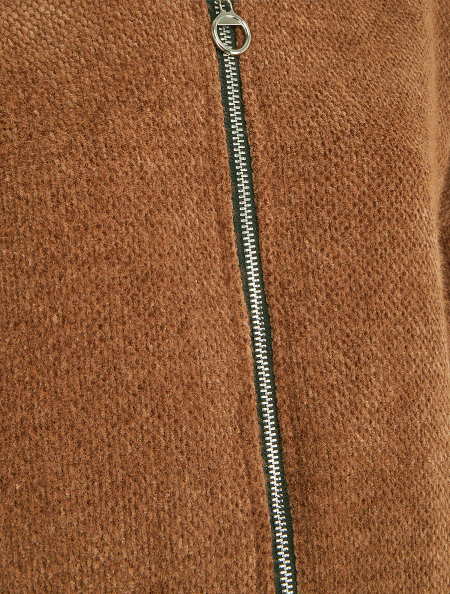 Gilet en maille zippé à capuche - Camel - Image 3