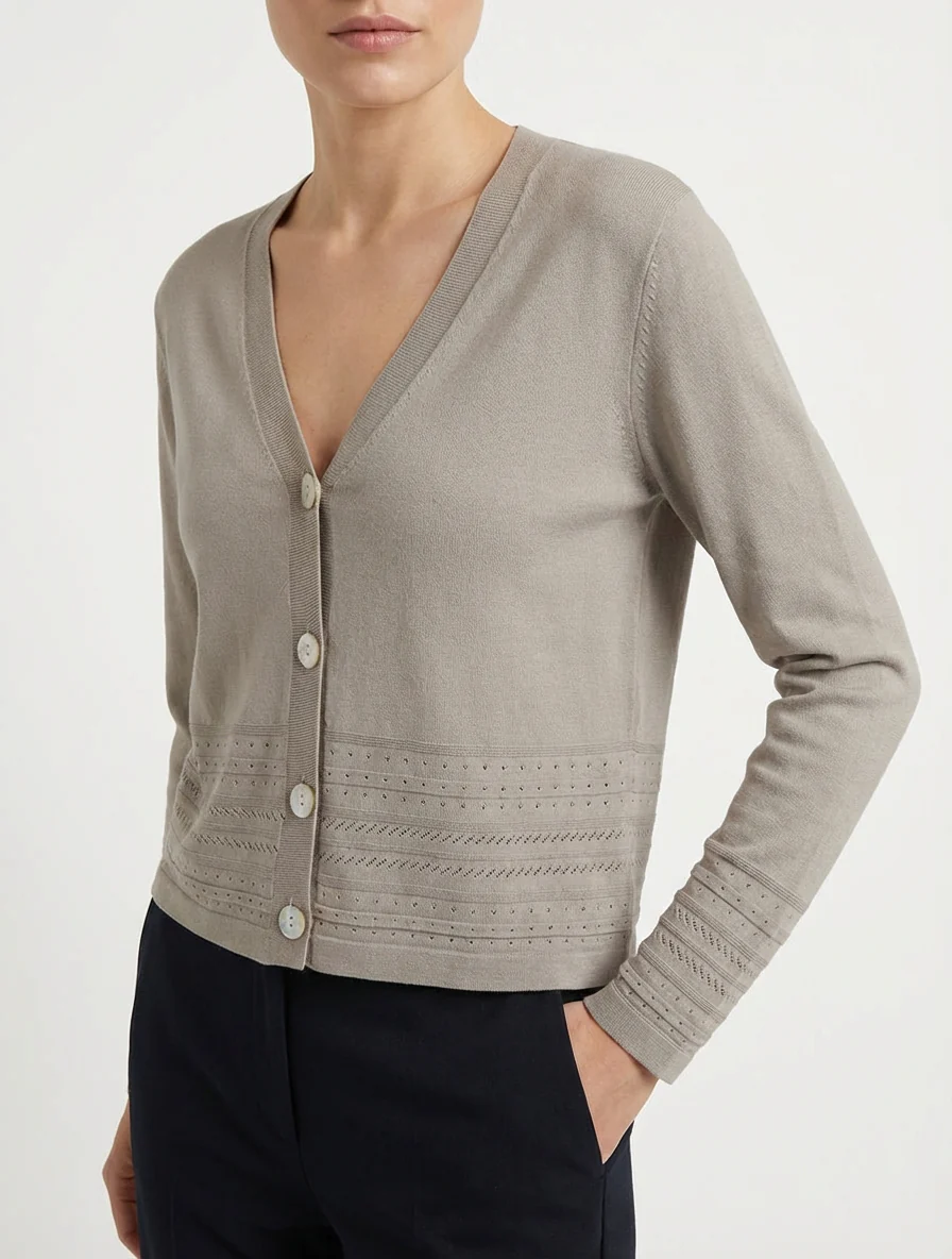 Gilet fin à col V - Taupe - Image 4