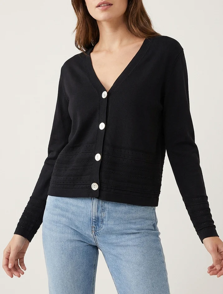 Gilet fin à col V - Noir - Image 4