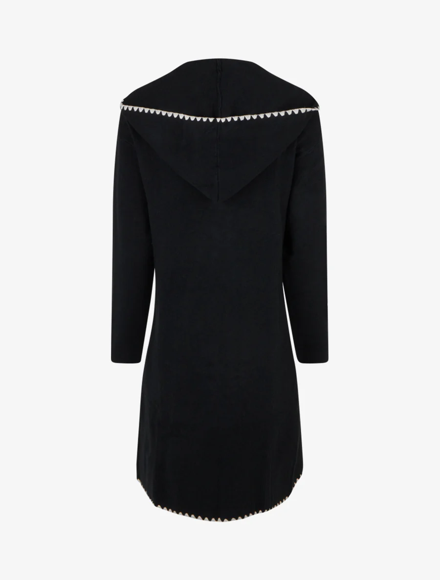 Gilet long à capuche et liseré brodé - Noir - Image 2