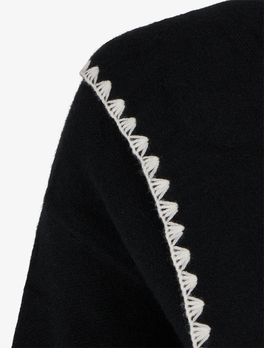 Gilet long à capuche et liseré brodé - Noir - Image 3