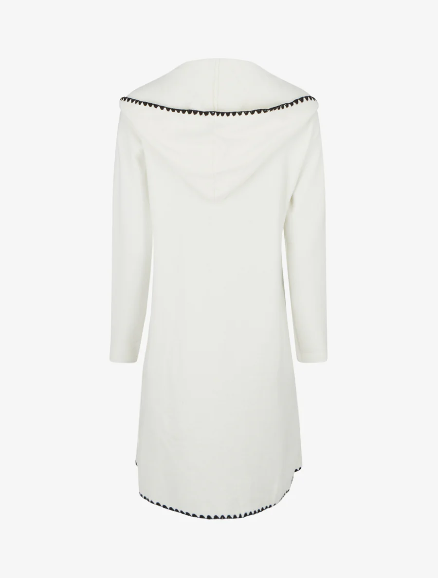 Gilet long à capuche et liseré brodé - Écru - Image 2