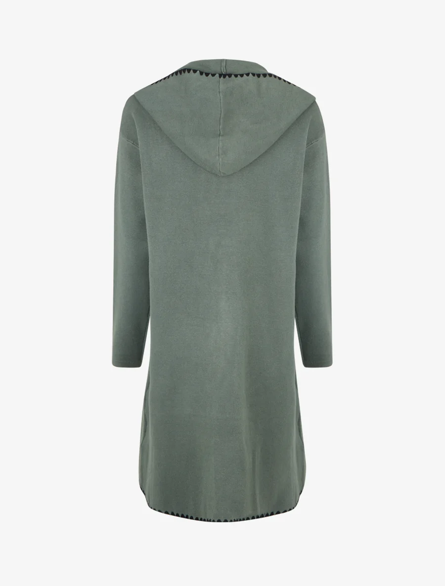 Gilet long à capuche et liseré brodé - Kaki - Image 2