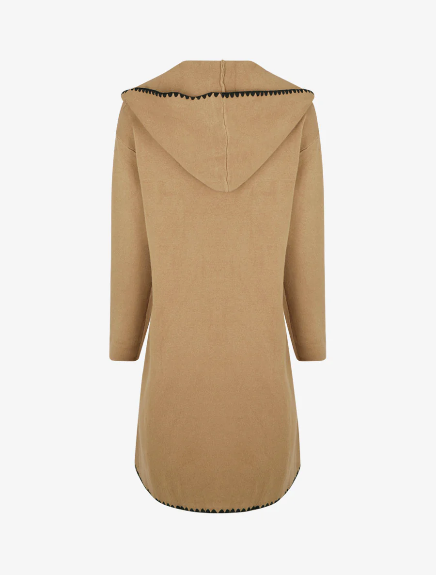Gilet long à capuche et liseré brodé - Camel - Image 2