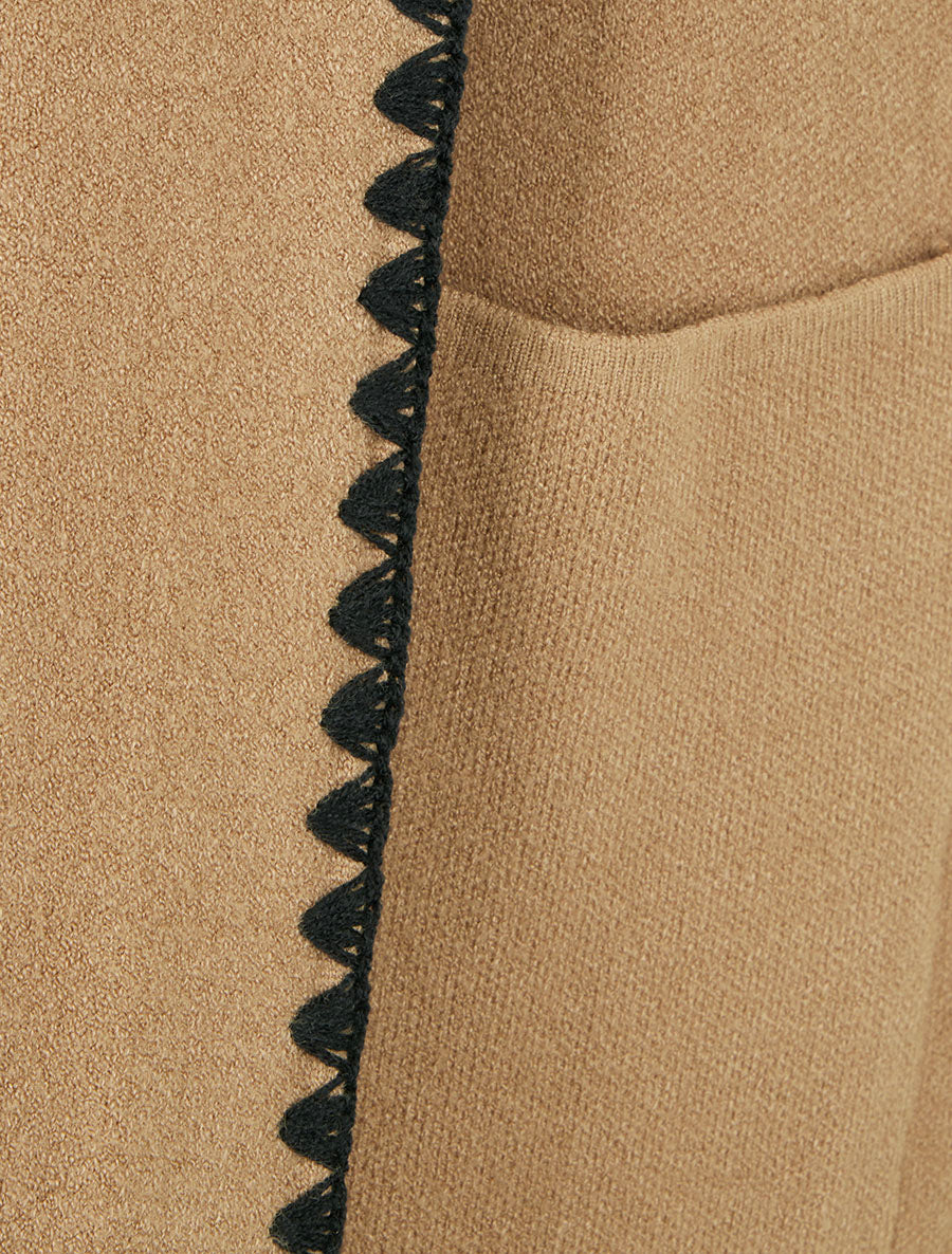 Gilet long à capuche et liseré brodé - Camel - Image 3
