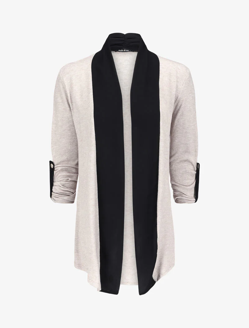 Gilet long à encolure en voile - Beige
