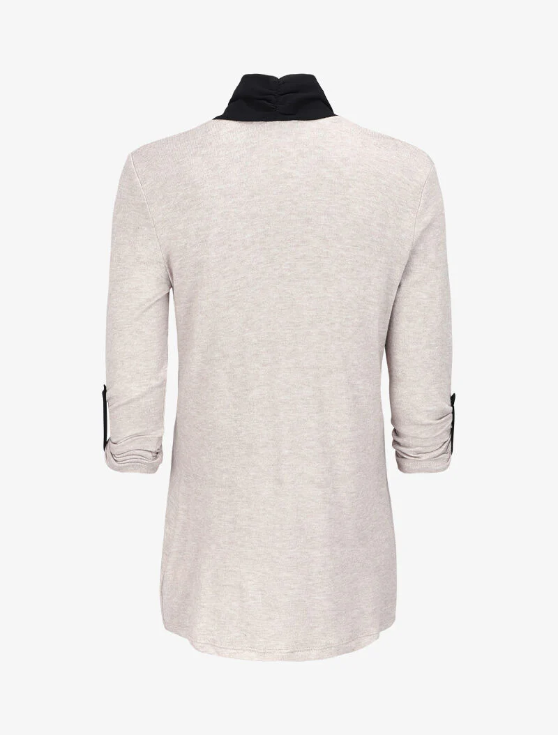 Gilet long à encolure en voile - Beige - Image 2