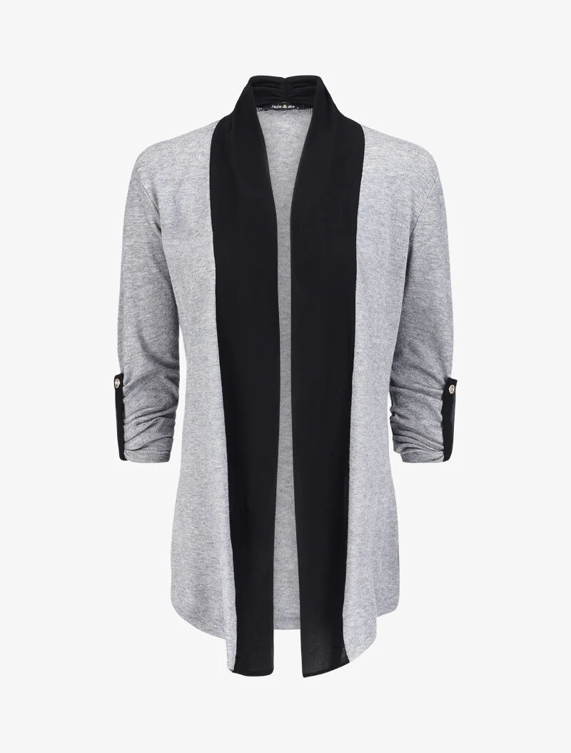Gilet long à encolure en voile - Gris chiné