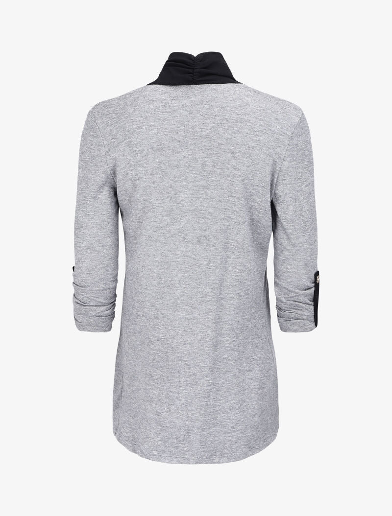 Gilet long à encolure en voile - Gris chiné - Image 2