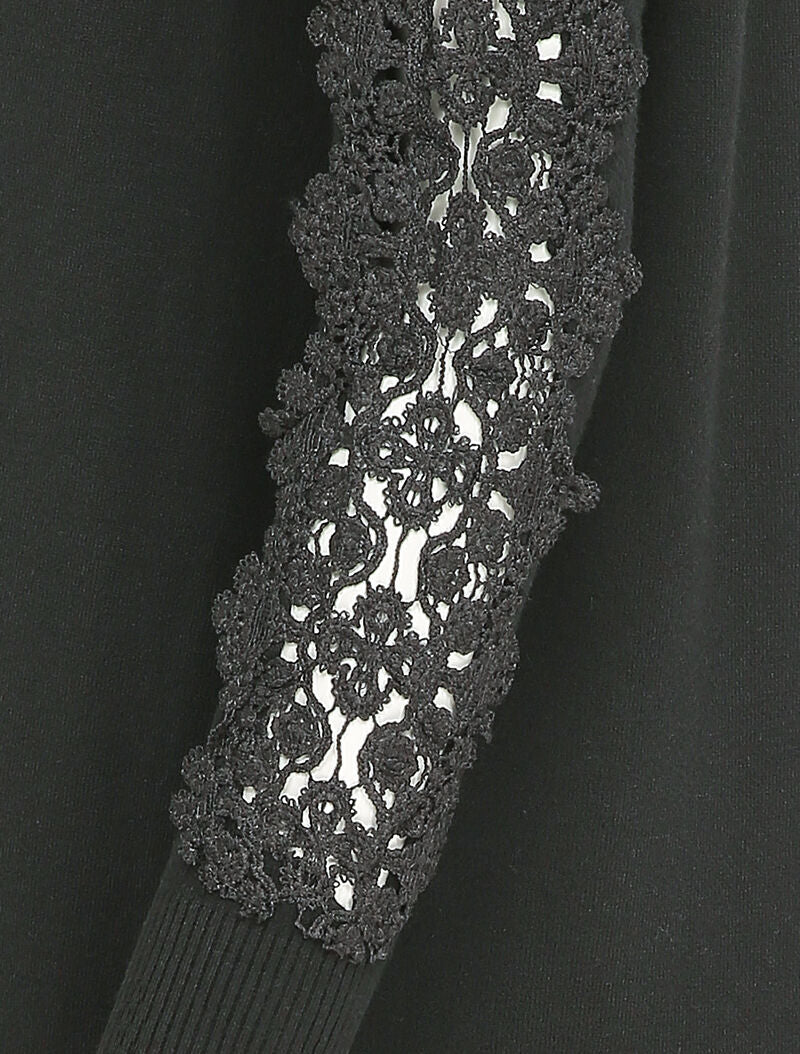 Gilet long à manches à empiècement brodé - Noir - Image 4