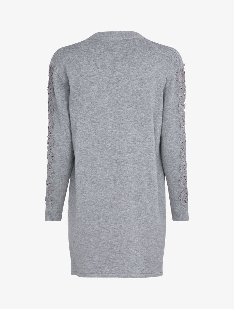 Gilet long à manches à empiècement brodé - Gris chiné - Image 2