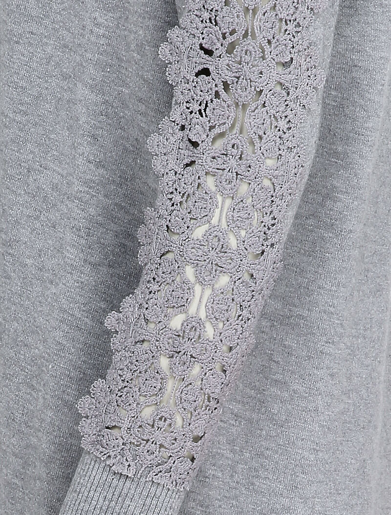 Gilet long à manches à empiècement brodé - Gris chiné - Image 4