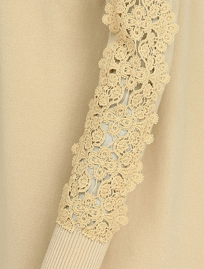 Gilet long à manches à empiècement brodé - Beige - Image 4