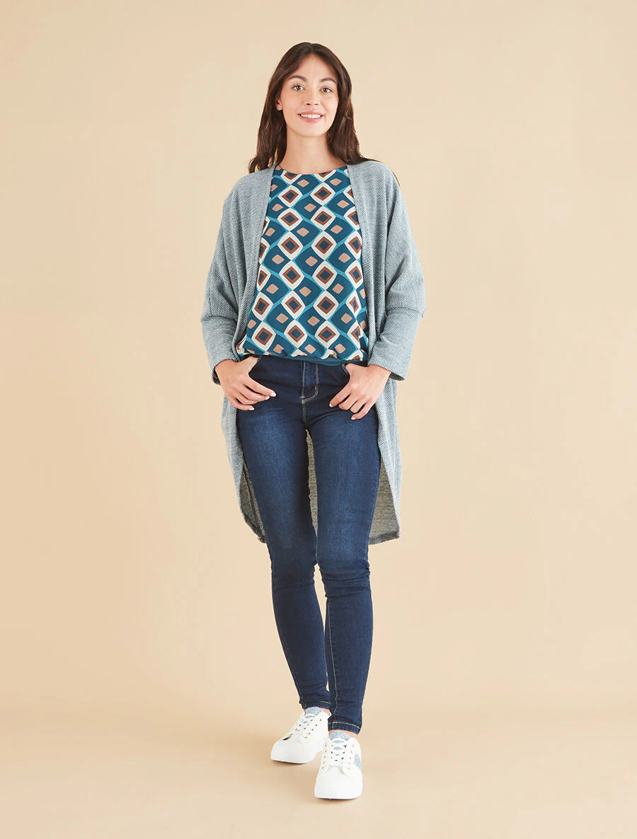 Gilet long à manches longues - Bleu canard - Image 4
