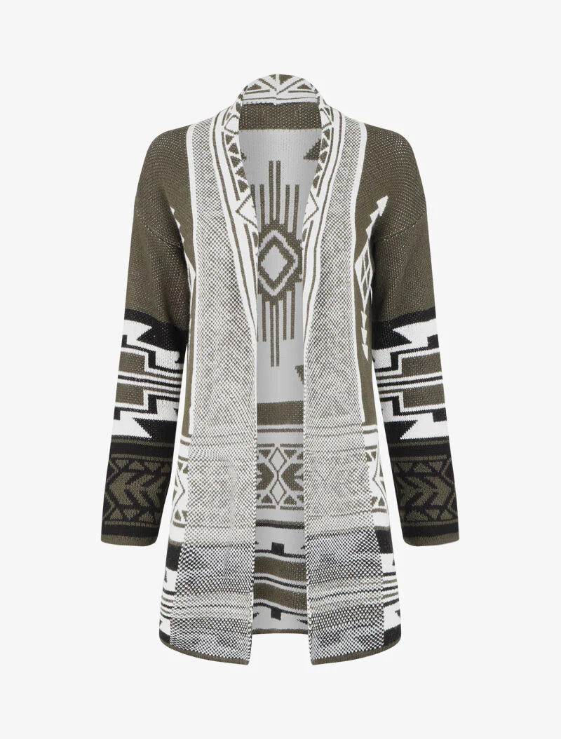 Gilet long à motif aztèque - Kaki