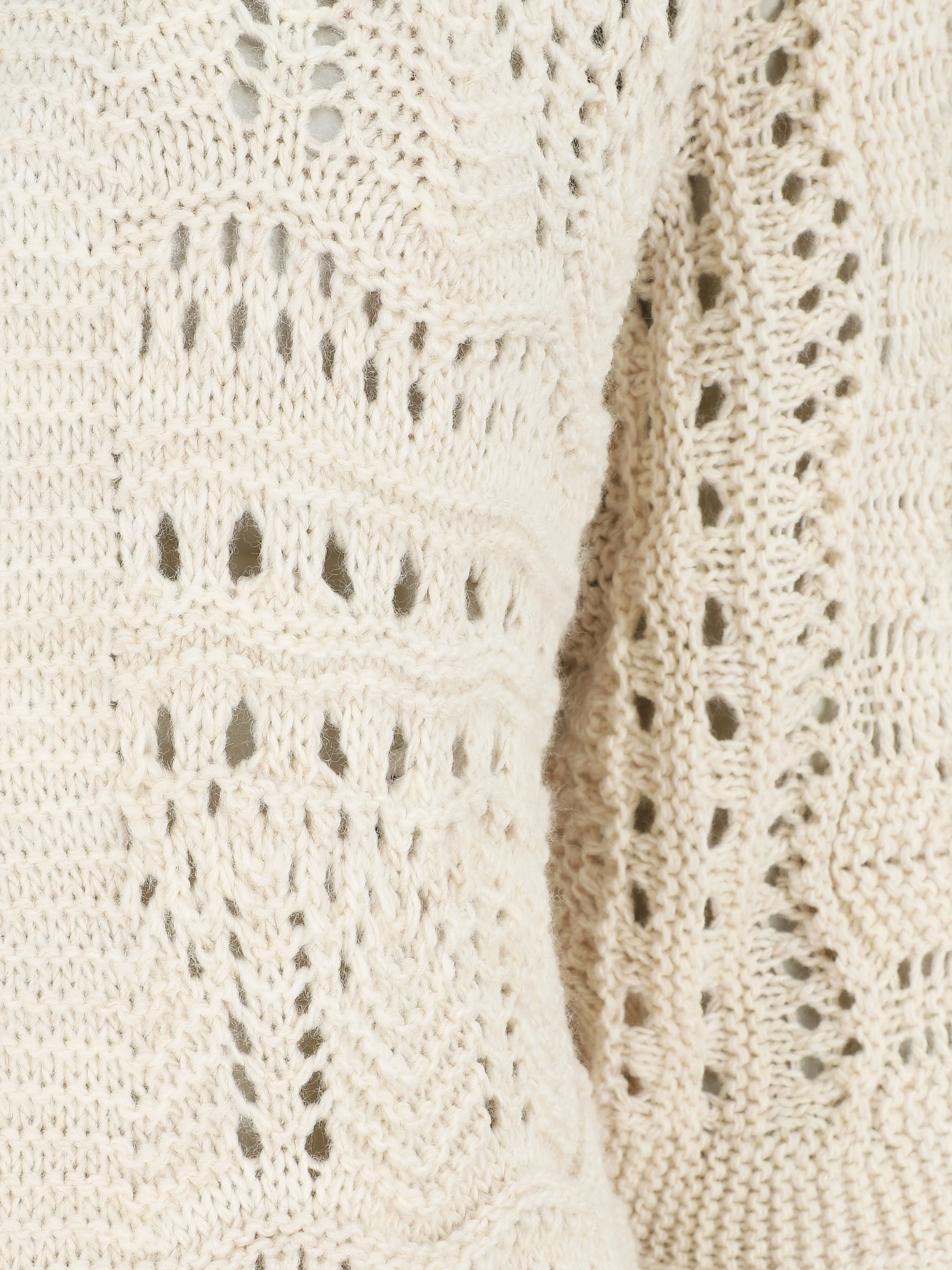 Gilet long en maille ajourée à manches 3/4 - Beige - Image 3