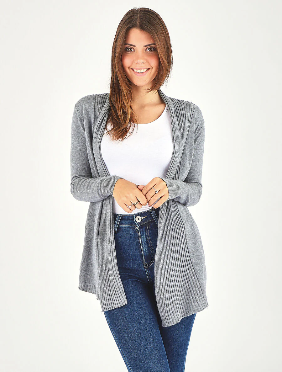 Gilet long en maille - Gris - Image 4