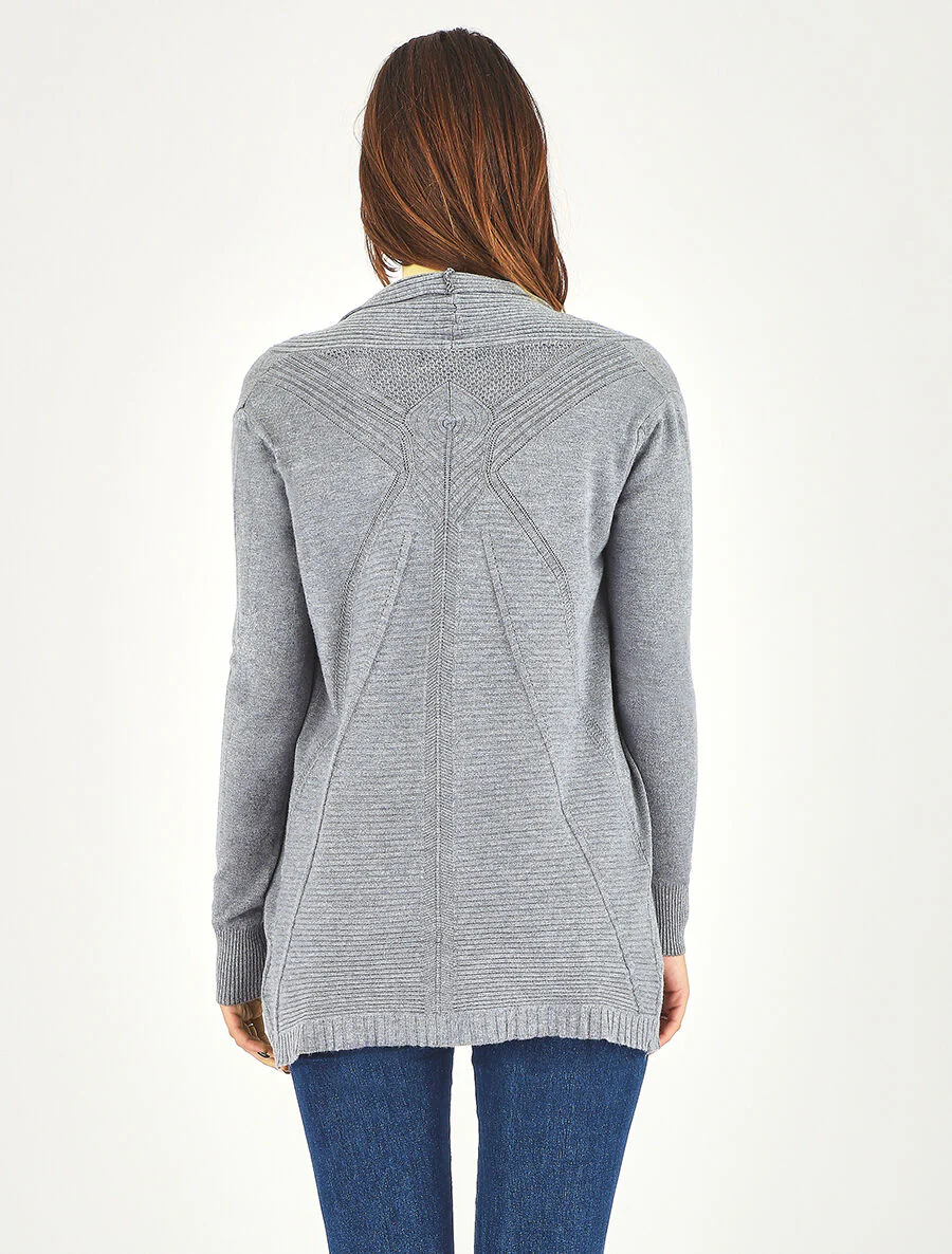 Gilet long en maille - Gris - Image 5