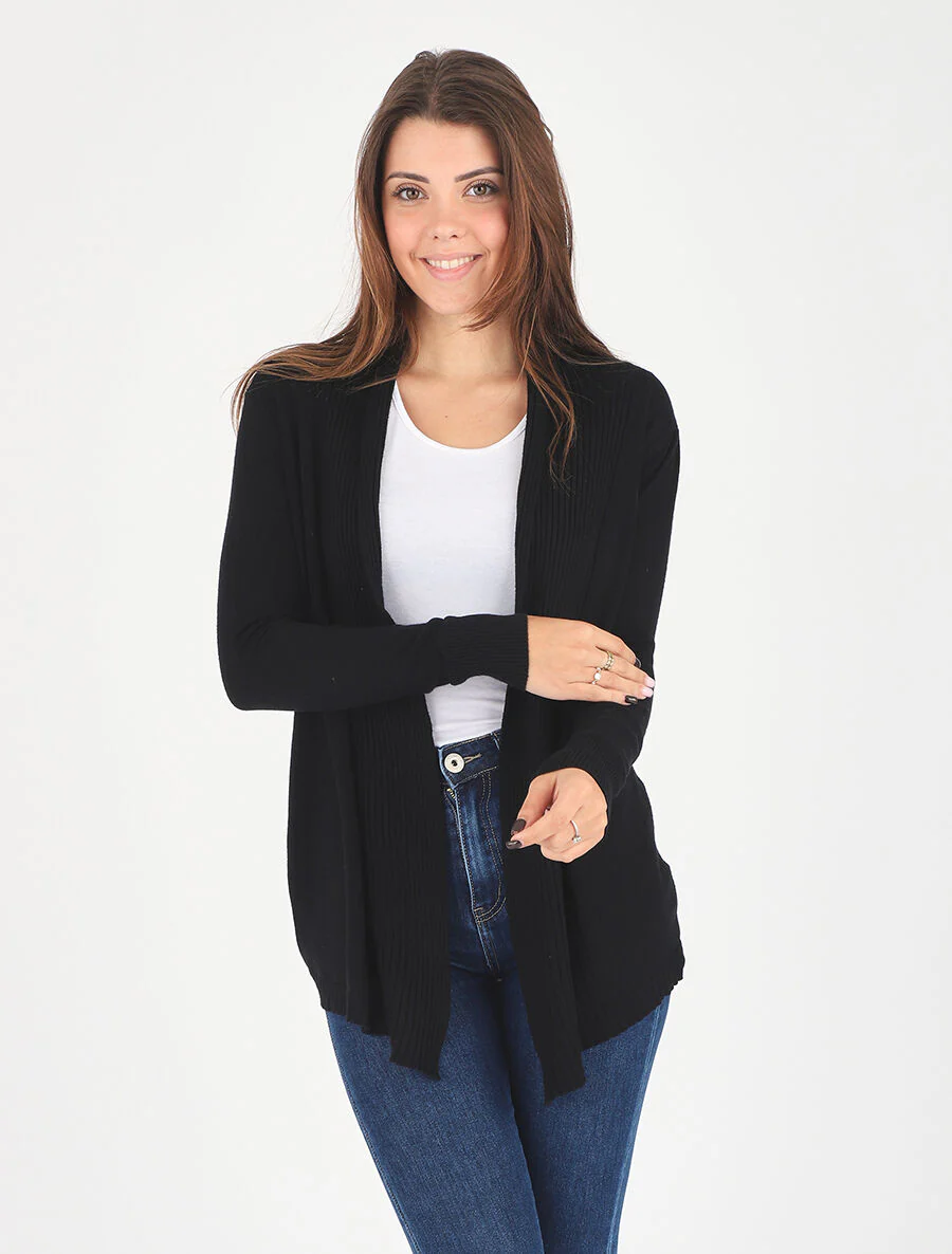 Gilet long en maille - Noir - Image 4
