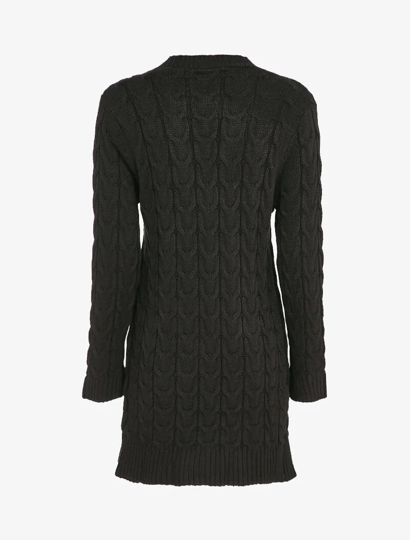Gilet long en maille torsadée - Noir - Image 2