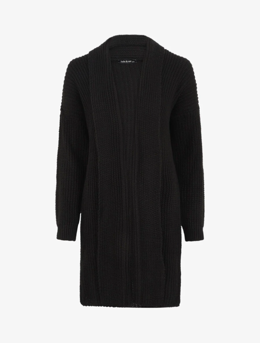 Gilet long ouvert à col rabat - Noir