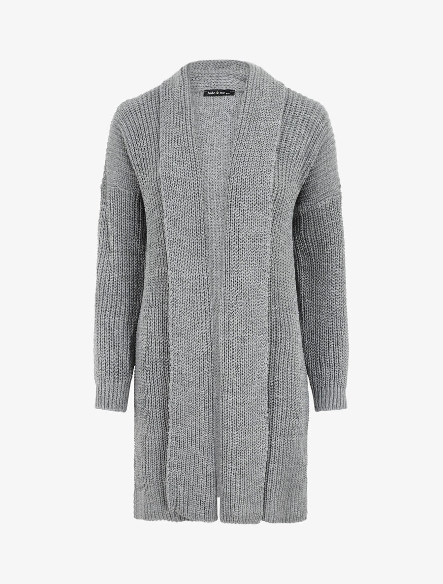 Gilet long ouvert à col rabat - Gris