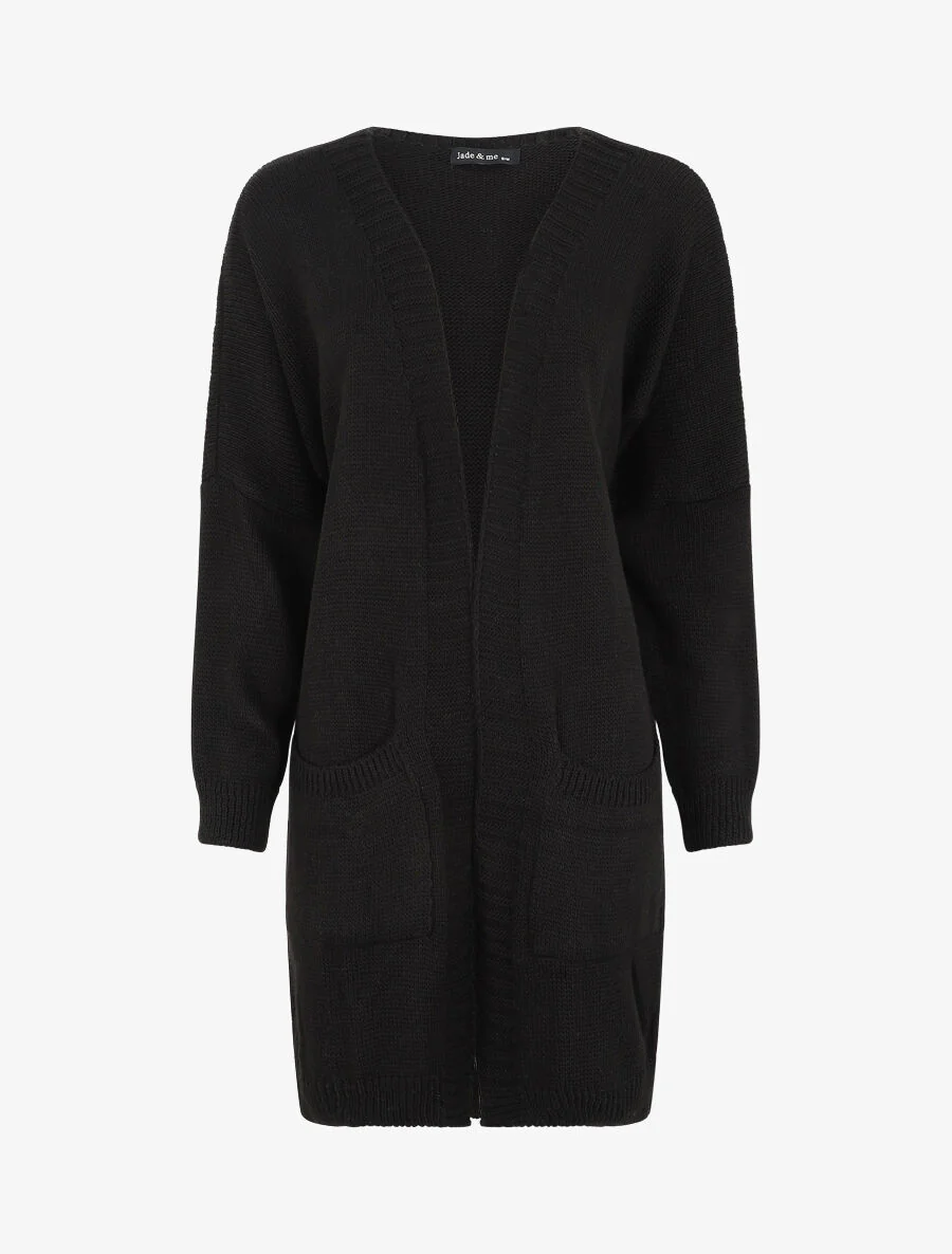 Gilet long ouvert à manches chauve-souris - Noir