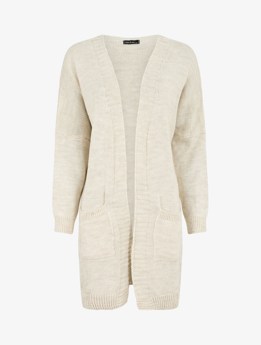 Gilet long ouvert à manches chauve-souris - Beige