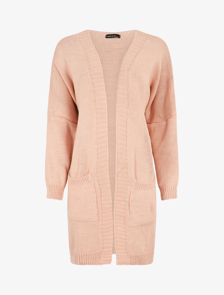 Gilet long ouvert à manches chauve-souris - Rose