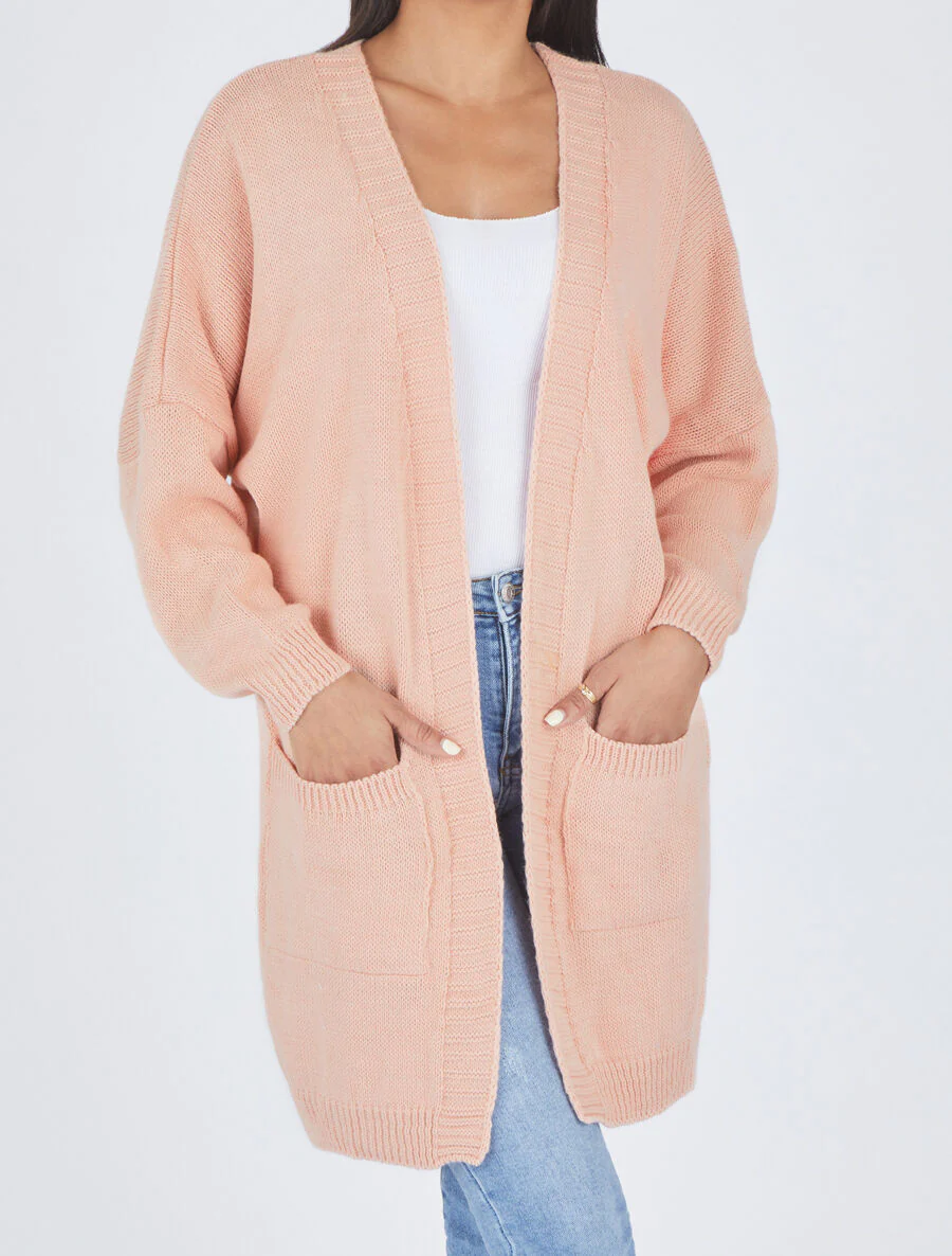 Gilet long ouvert à manches chauve-souris - Rose - Image 4