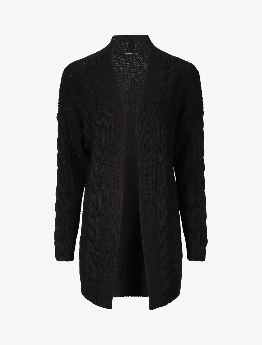 Gilet long ouvert en maille - Noir