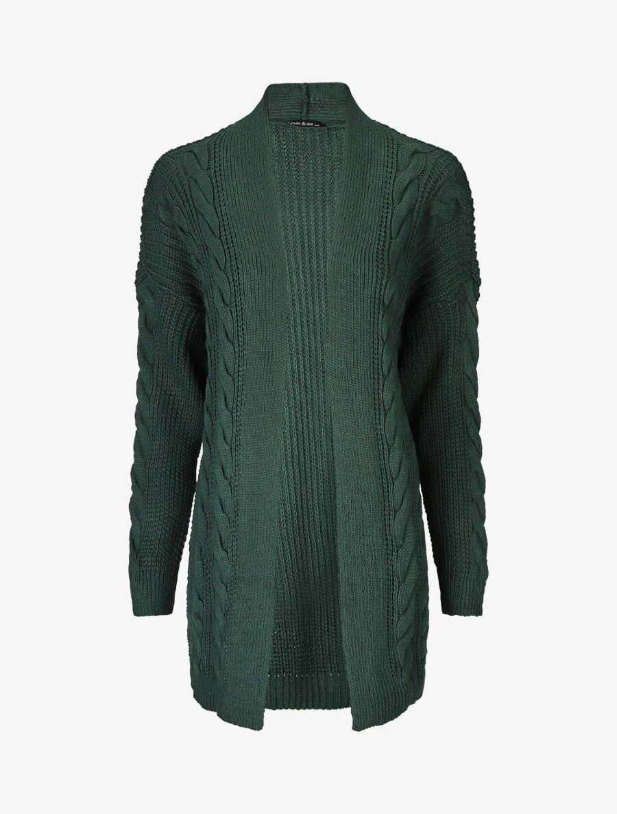 Gilet long ouvert en maille - Vert