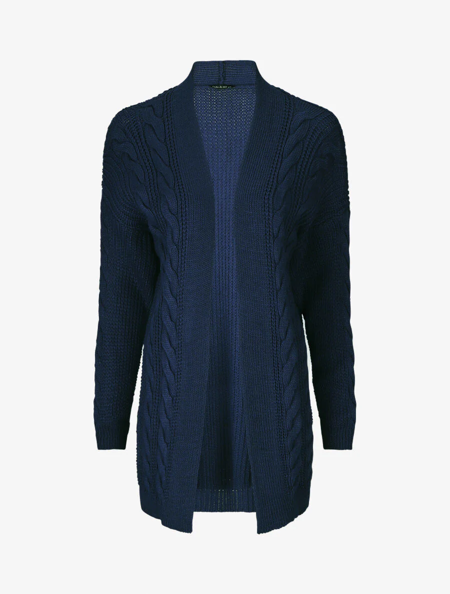 Gilet long ouvert en maille - Bleu