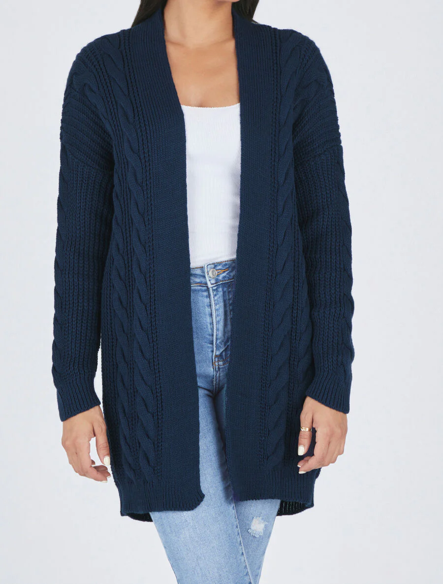 Gilet long ouvert en maille - Bleu - Image 4