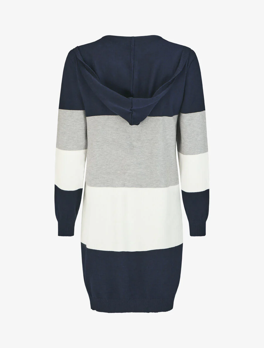 Gilet long rayé à capuche - Marine - Image 2