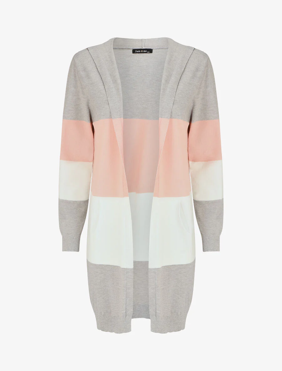 Gilet long rayé à capuche - Gris