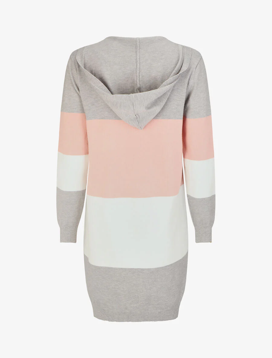 Gilet long rayé à capuche - Gris - Image 2