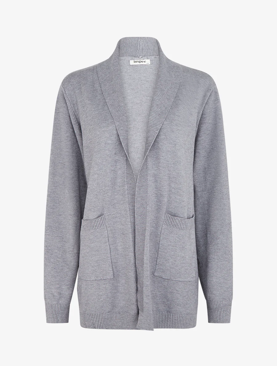 Gilet long uni à manches longues - Gris