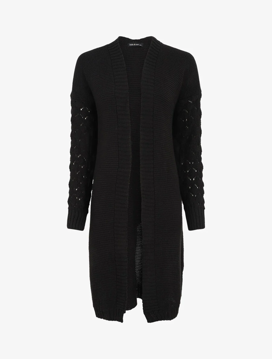 Gilet long uni à manches longues - Noir