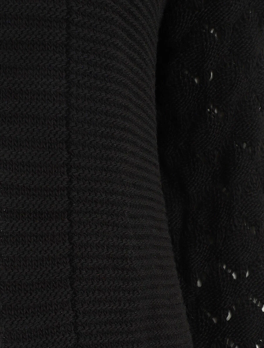 Gilet long uni à manches longues - Noir - Image 3