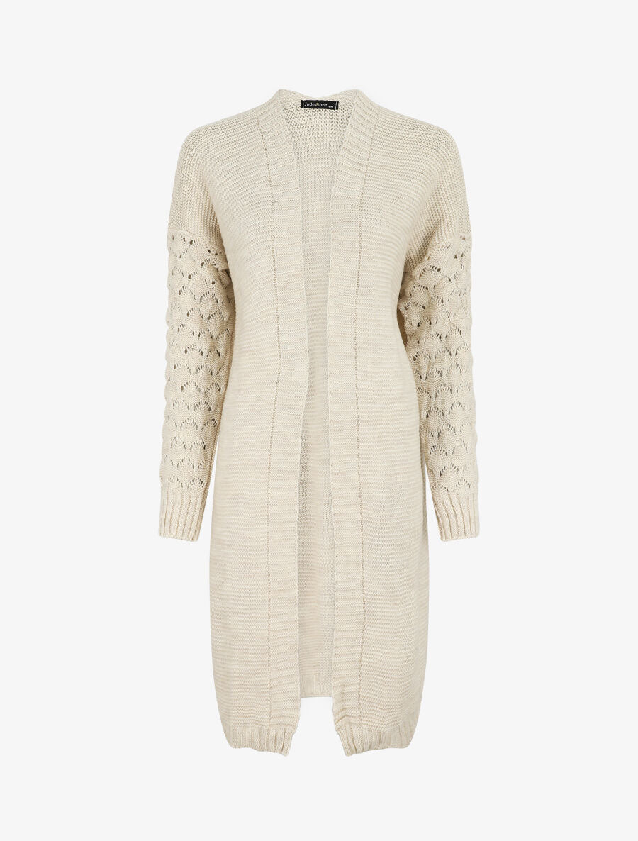 Gilet long uni à manches longues - Beige