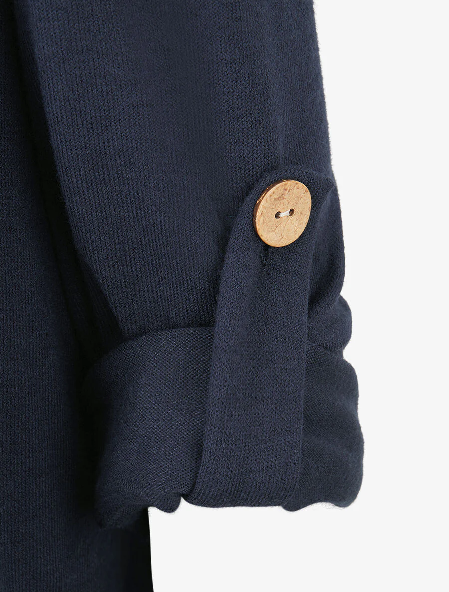 Gilet long uni à manches retroussables - Marine - Image 3