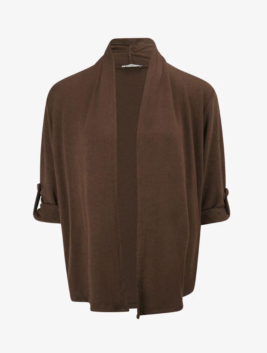 Gilet long uni à manches retroussables - Marron