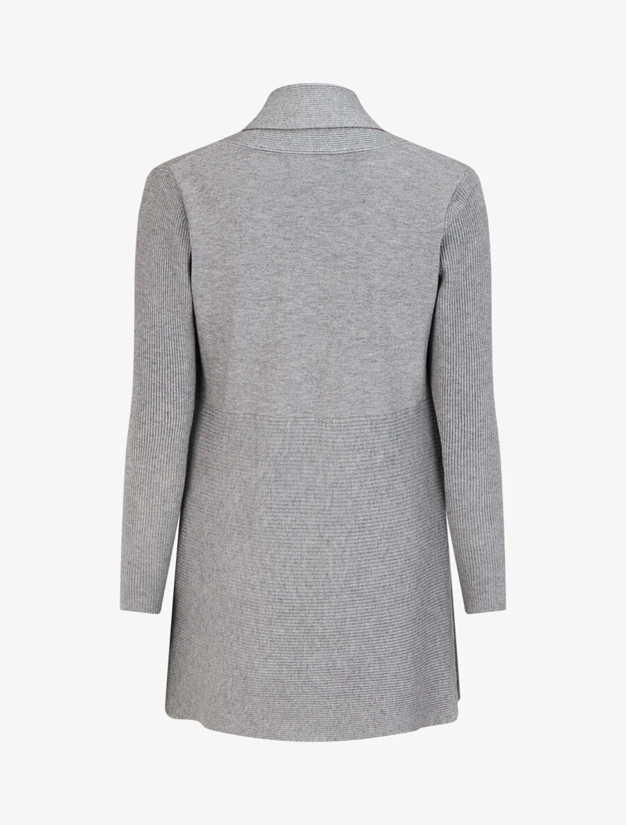 Gilet long uni côtelé - Gris - Image 2
