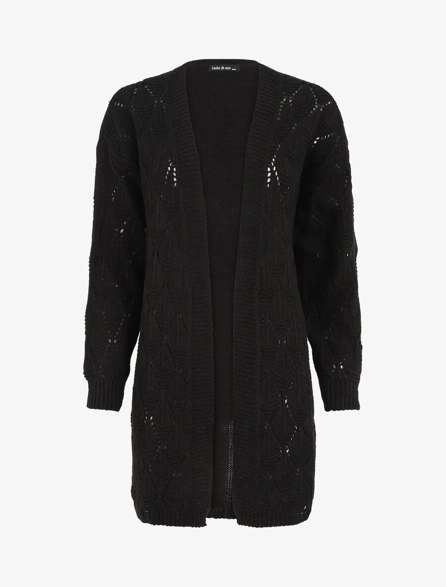 Gilet long uni en maille fine - Noir